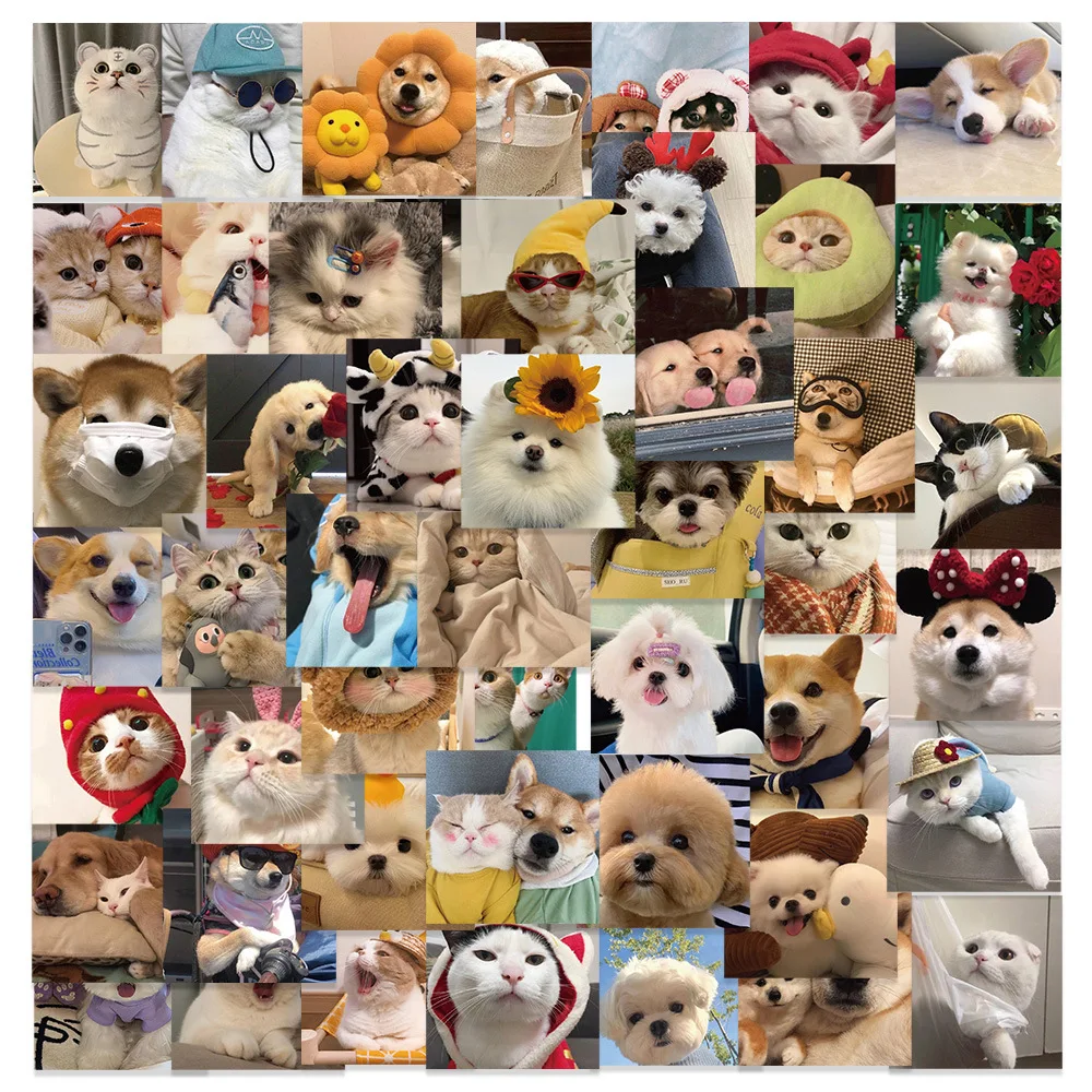 

52Pcs Cat and Dog Sticker Cute Pet Decal For Laptop Diary Guitar Backpack Envelope Magazine Decoration Sticker Holiday Gift