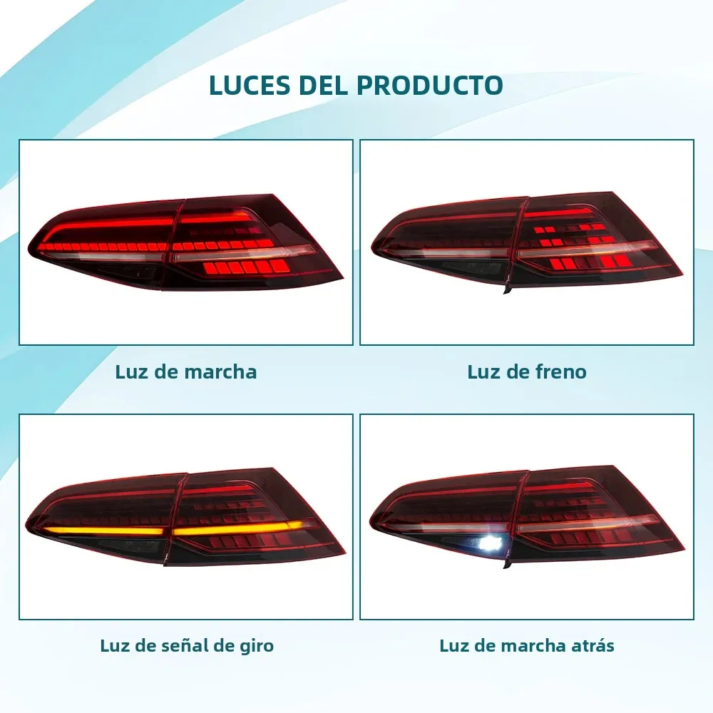 Conjunto de Luces Traseras LED de Estilo Deportivo para Volkswagen VW Golf 7 MK7 2013 2014 2015 2016 2017 GOLF 7.5 2017 2018 2019 2020, con Señal de Giro Dinámica Secuencial, DRL, Luz de Freno, Luz de Reversa