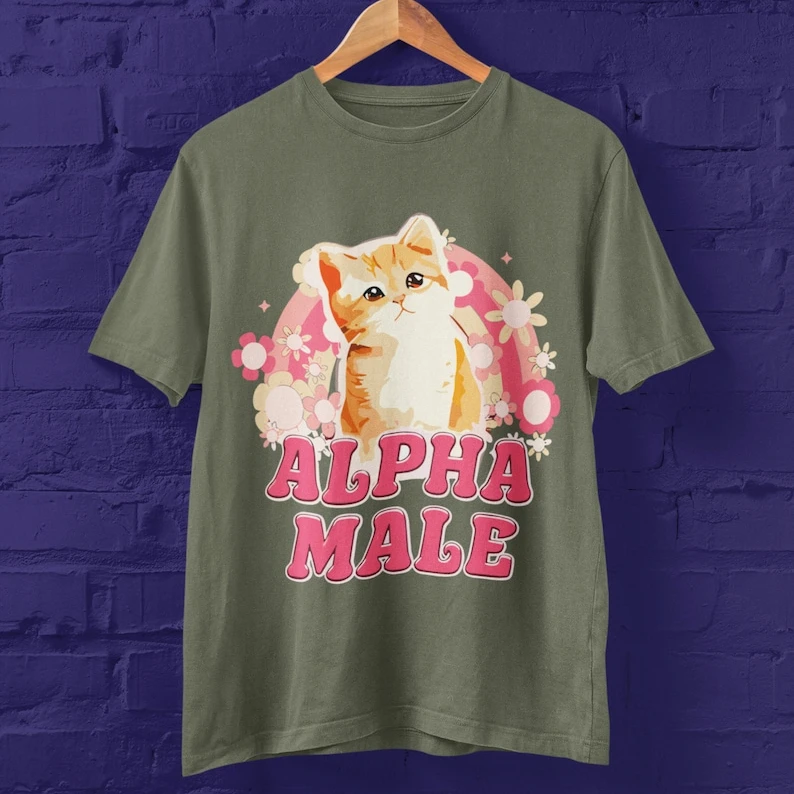 Alpha Male Male Funny Meme Tshirt Cute Cat Meme Tee Summer Sweatshirt Pattern Printing Tee Top Cat Lover Gift Summer Cotton Tees image 4