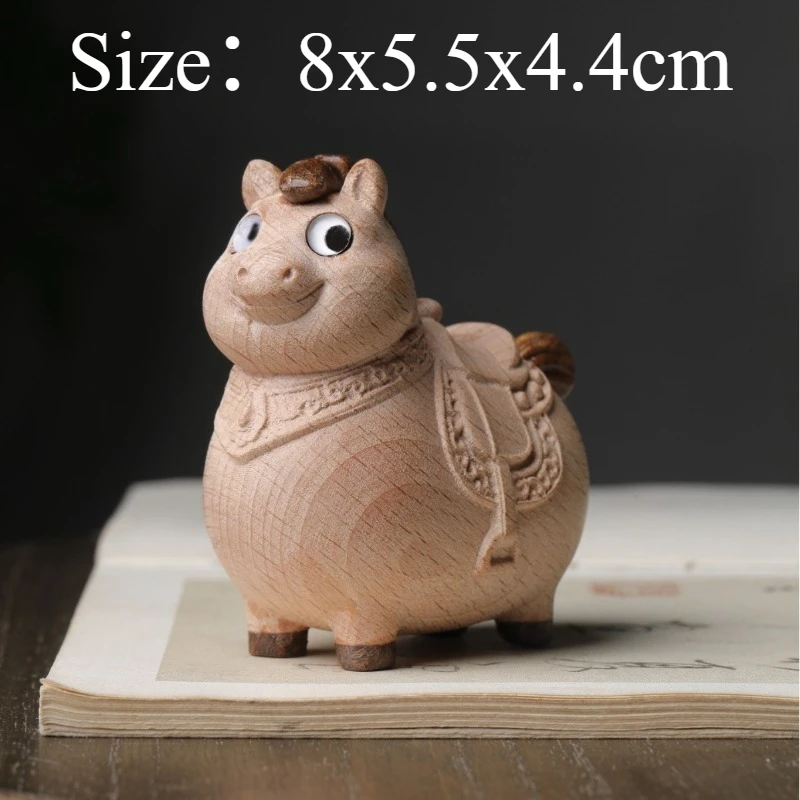 1 PC Beech Wood Carved Fortune Tang Horse Ornament Wood Chubby Horse Wenwan Hand Piece Portable Decor Home Decoration Craft Gift