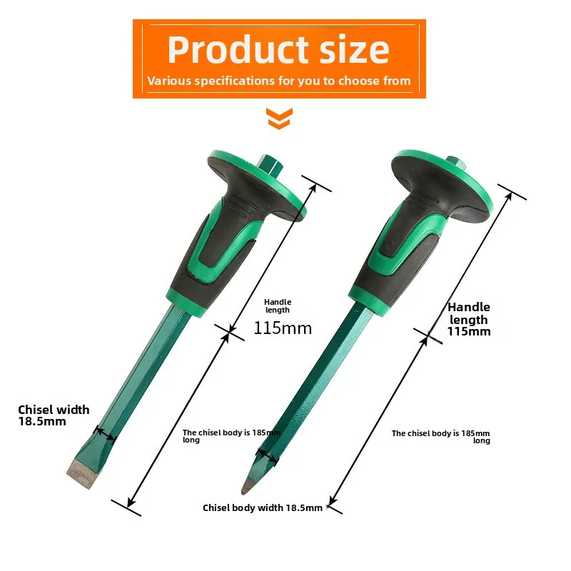Tungsten Steel Alloy Steel Mason Chisel with Protective Hand Flat Head Pointed Head Super Hard Flat Chisel Stone Breaking Tool