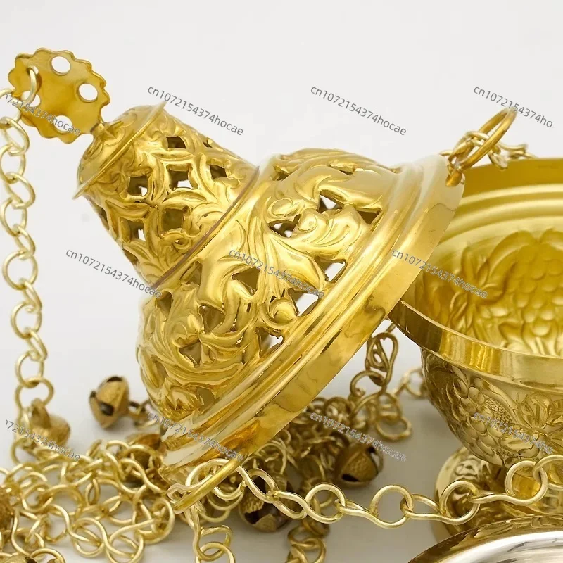 Handheld Stove with Little Bell Furnace Golden Color Contemplation on Incense Etiquette Height 16cm for INCAMMINO
