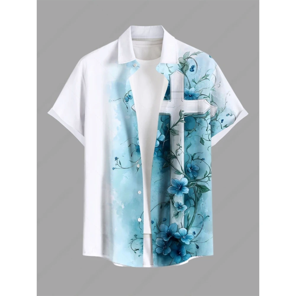 Hawaii-Hemden, botanischer Blumendruck, Sommer, Strand, Urlaub, Hemden, kurzärmeliges Hemd, Freizeithemd für Herren, kurzärmeliges T-Shirt