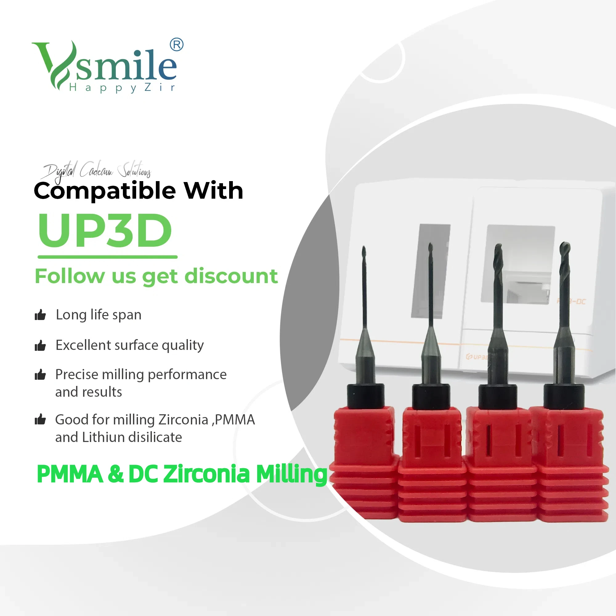 Up3D p53 Zirconia Milling Cutter Diamond Coating Drills P52 PMMA Burs Precision Tool For Dental Lab cadcam UP3D Milling machine