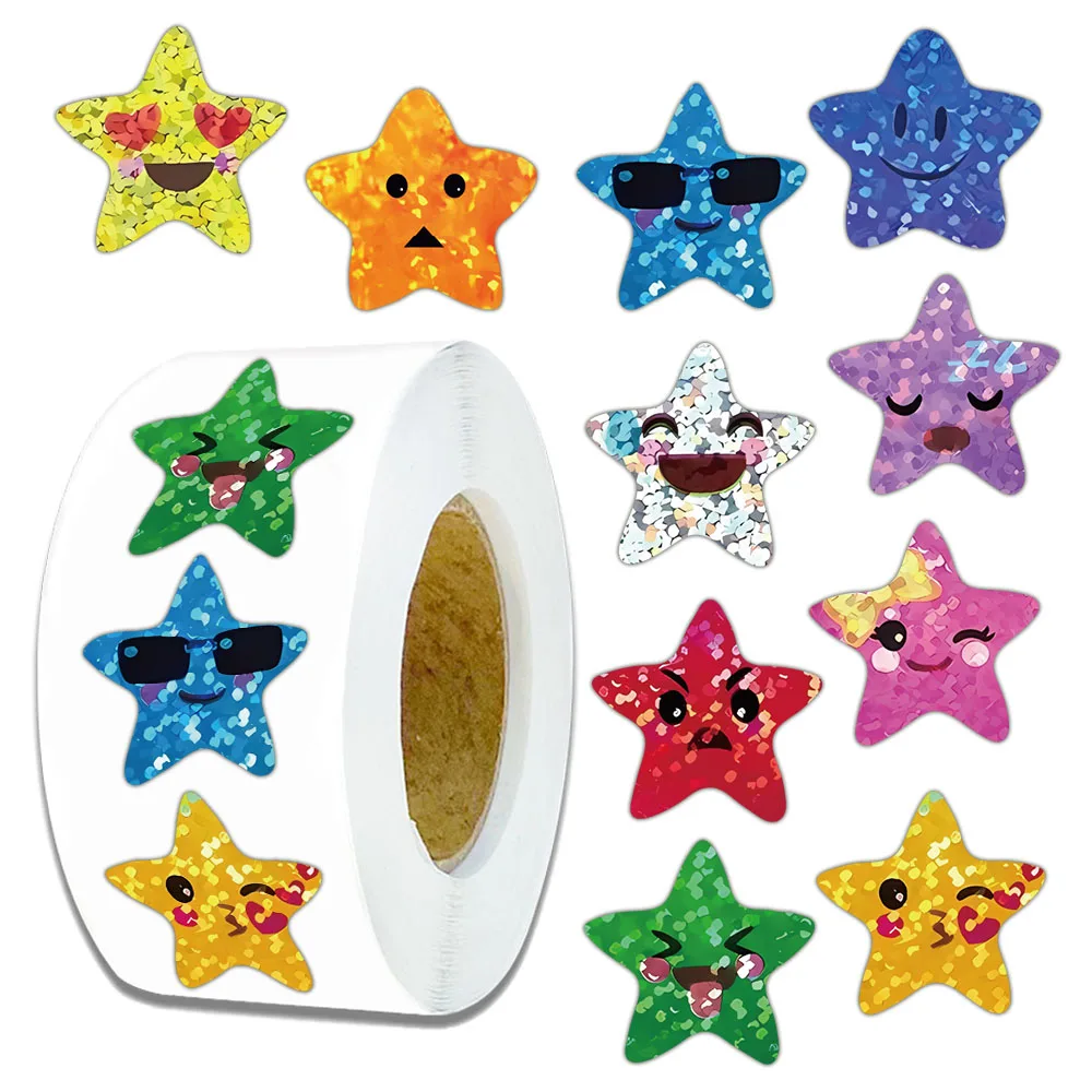 500PCS Star Roll Sticker Pentagram Laser Sticker Adhesive Label Decorative Packaging Sealing