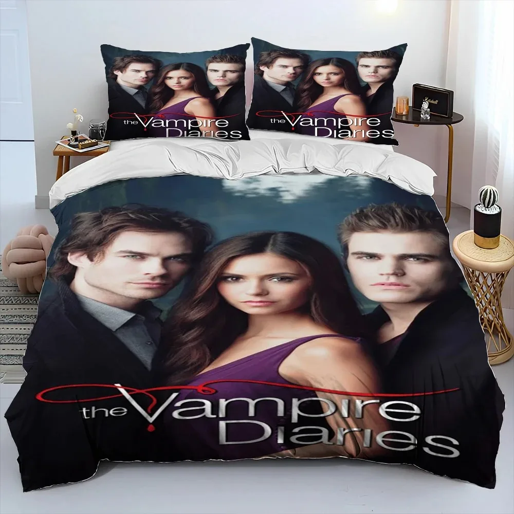 Das Bettwäsche-Set „The Vampire Diaries“ mit 3D-Druck, bestehend aus Bettbezug, Bettdecke und Kissenbezug, in den Größen King, Queen und für Kinder – ein ideales Geschenk. – Detail 3