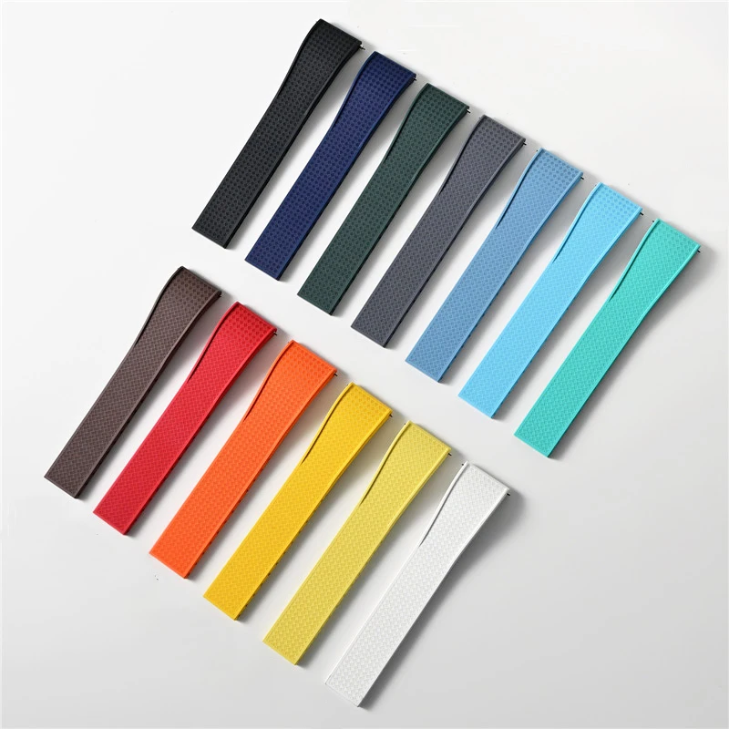 فلورو ساعة مطاطية الفرقة FKM الاستوائية حزام 18/19/20/21/22 مللي متر للطي مشبك الإفراج السريع قطع إلى حجم سوار للرجال النساء