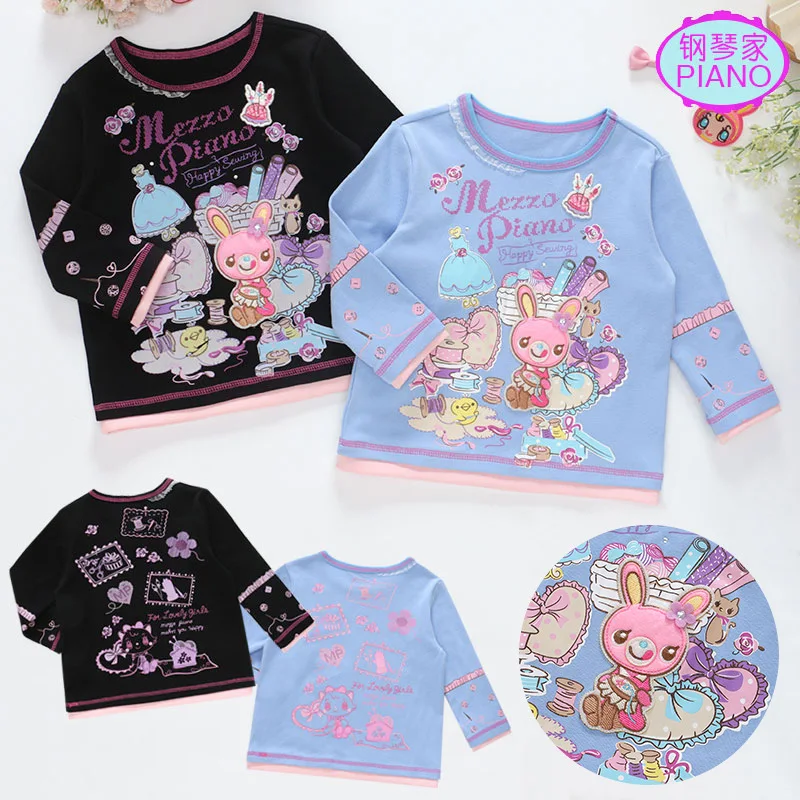 Japanese Cartoon Mp Sweet Rabbit Letter Embroidered Printed Long Sleeved T-shirt Autumn New Cute Core False Two-piece Y2k Tshirt