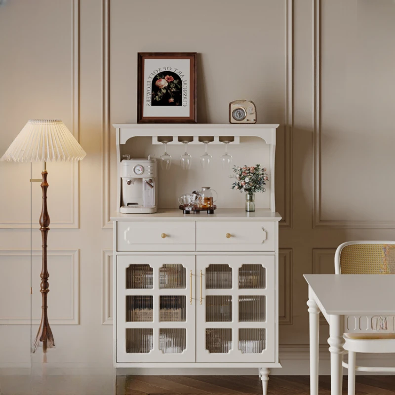 

Vintage dining wall facing high living room, household storage white wine cabinet, coffee machine, tea cabinet