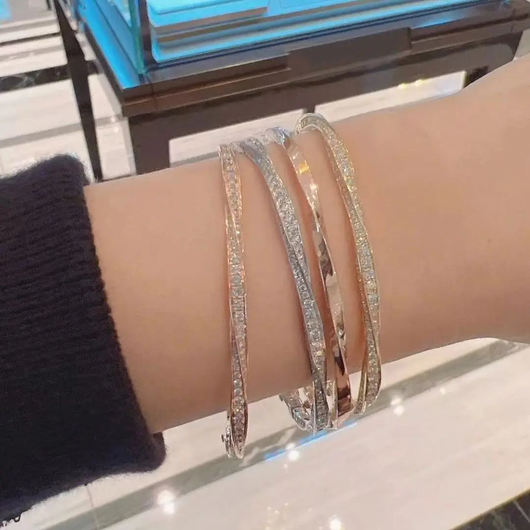 

S925 Sterling Silver Twisted Design Fashion Trend Bracelet, High-Quality Luxury Jewelry Holiday Gift, Wedding Anniversary Gift