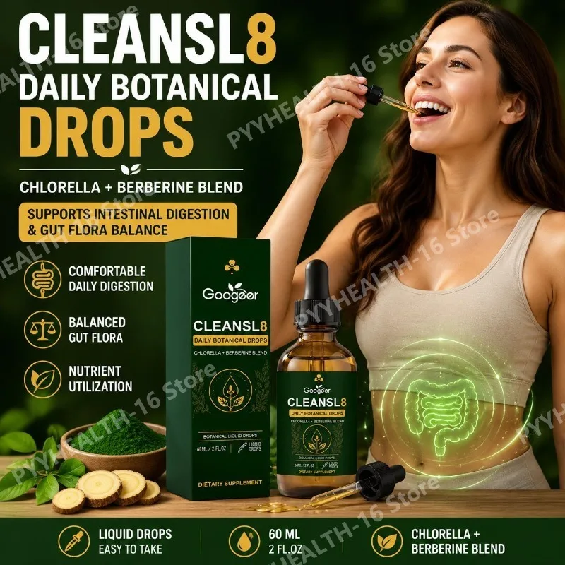 Googeer CLEANSL8 Daily Botanical Drops with Chlorella and Berberine Blend for Balanced Gut Flora and Nutrient Utilization 60 ML