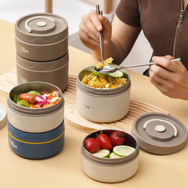 Stainless Steel Insulated Lunch Box Insulated Bucket Household Double Cover Soup Bowl Bento Box Lunch Box