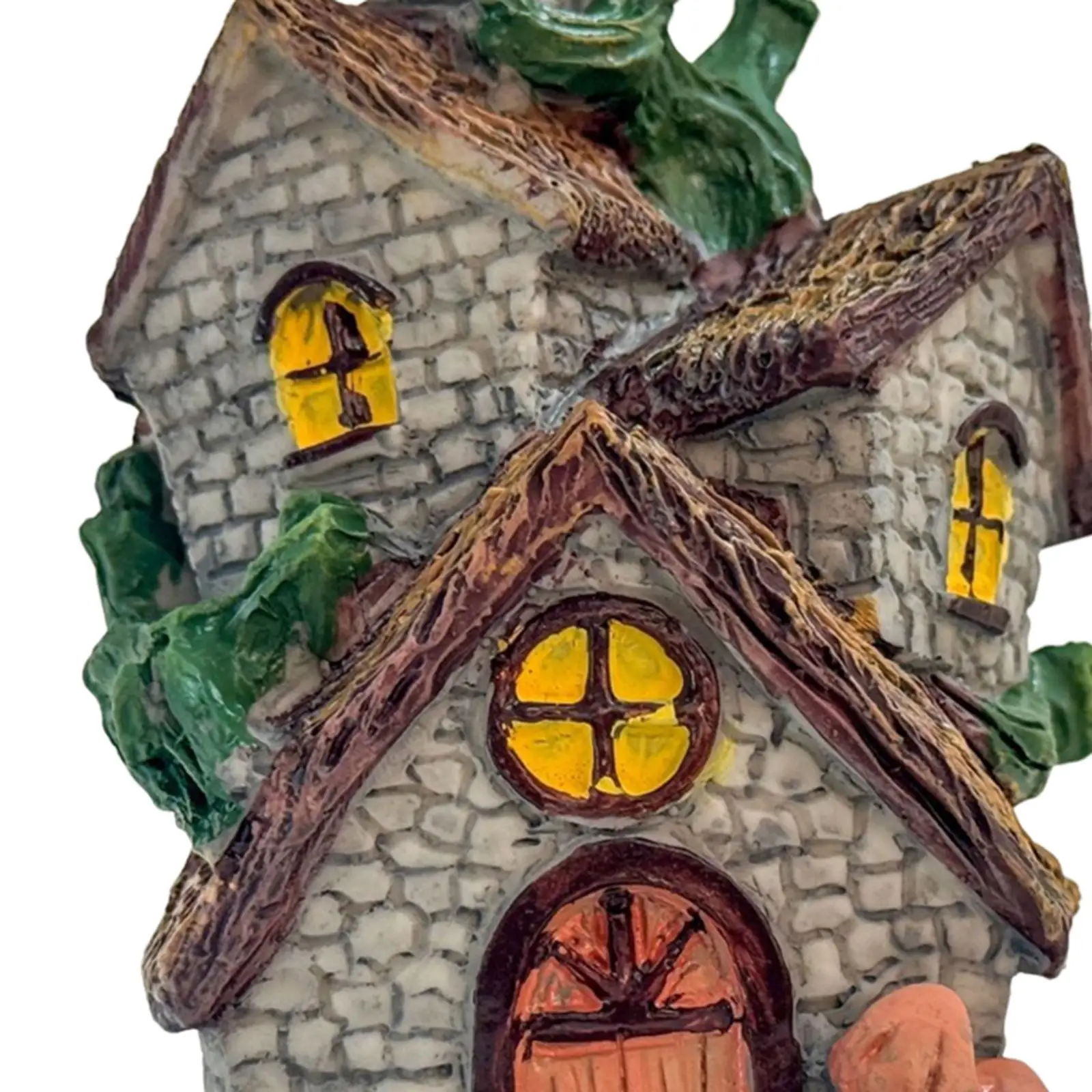 Christmas House Illuminated Town Scene Resin Figurine Collection Mini Tabletop Model for Festival Office Bedroom Party Wedding