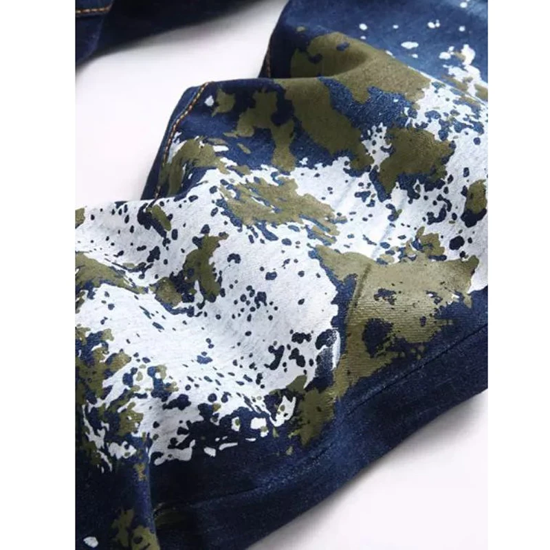 أربعة مواسم التمويه طباعة الاتجاه المألوف الرجال الشارع الدنيم السراويل الأزرق سليم صالح صغير الساق مستقيم الساق الجينز الولايات المتحدة حجم S-XXL #4