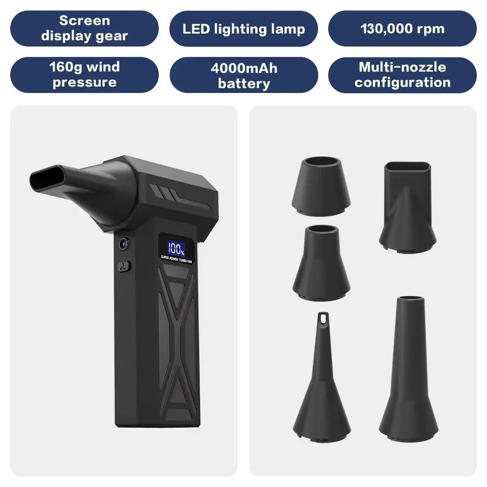 Brushless Motor Powerful Dust Blower Digital Display with LED Light Handheld Turbo Violent Fan Speed Adjustable Rechargeable