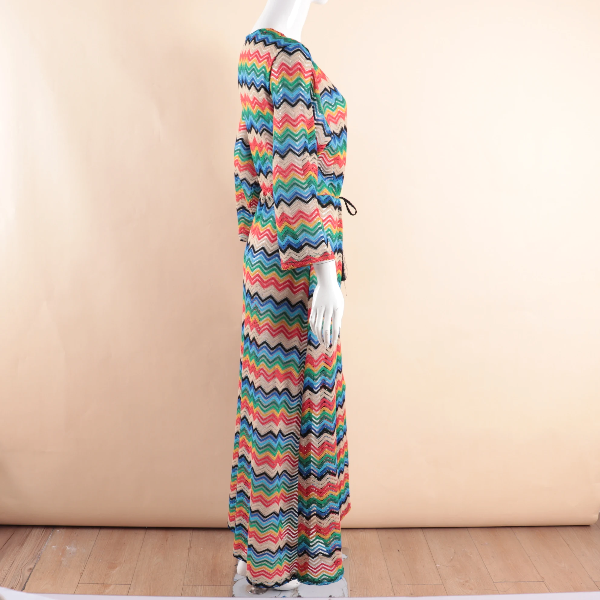 H80&S90 New Women Knit Fashion Missoni Colorful Long Cardigan Top Cape Coat Maxi Dress Blouse Cover Up Beachwear Swimsuit Robe