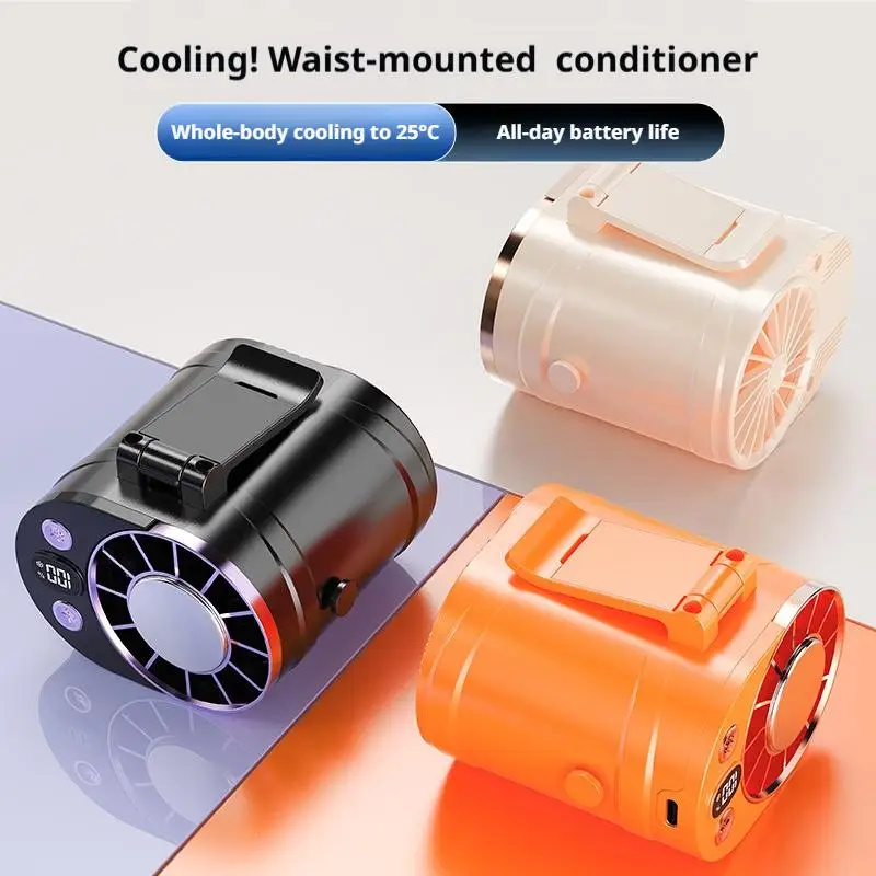 Portable Waist Cooling Fan Semiconductor Mini Air Conditioner Clip On Car LED Display 100 Speeds for Hiking Camping Working view 3