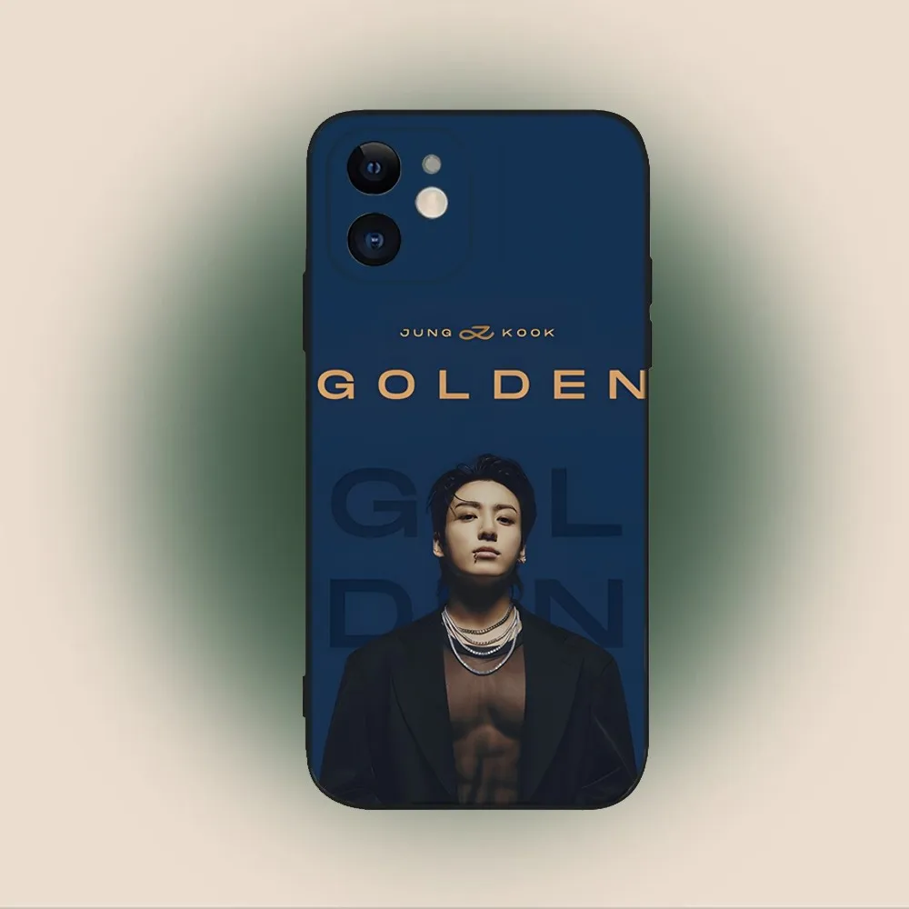 J-JungkookS Golden Phone Case For iPhone 15,14,13,12,11,Plus,Pro Max,XS,X,XR,SE,Mini,8,7 Soft Silicone Black Cover