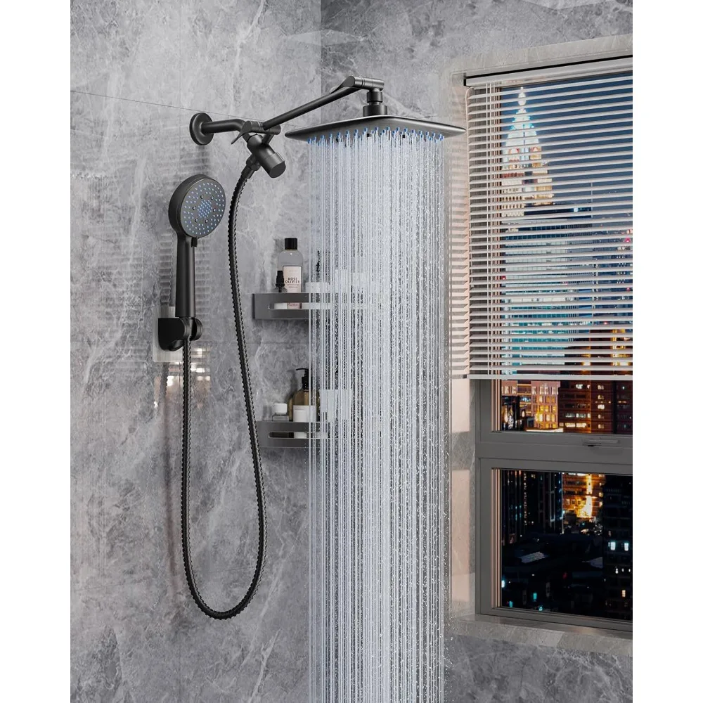 High Pressure Rain Shower Combo: Easy Install, 3 Modes, Adjustable Dual Heads with Anti-Clog Nozzles