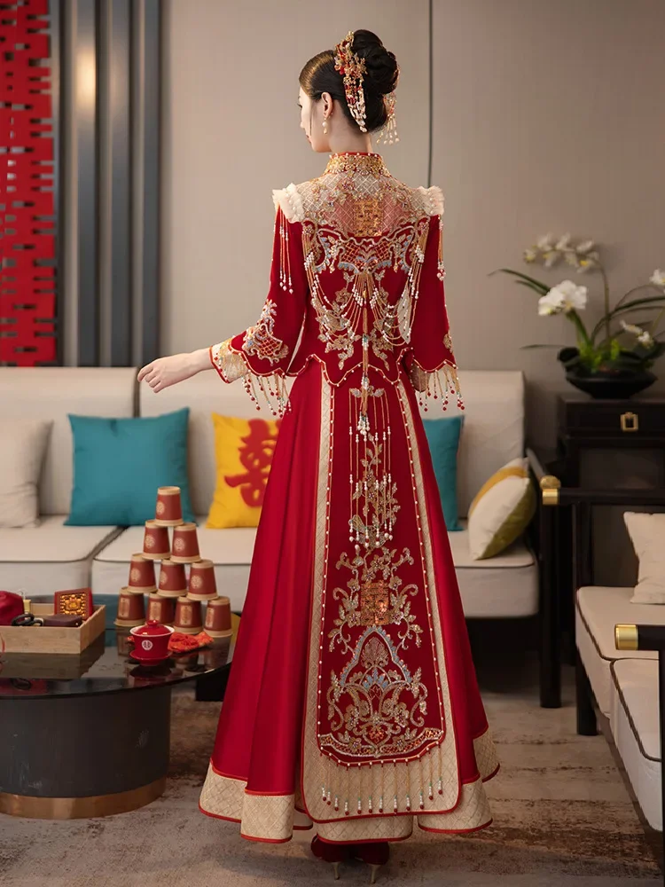 

Xiuhe Chinese Velour Wedding Dress Traditional Ancient Hanfu Cheongsams Women Bridal Gowns Sets