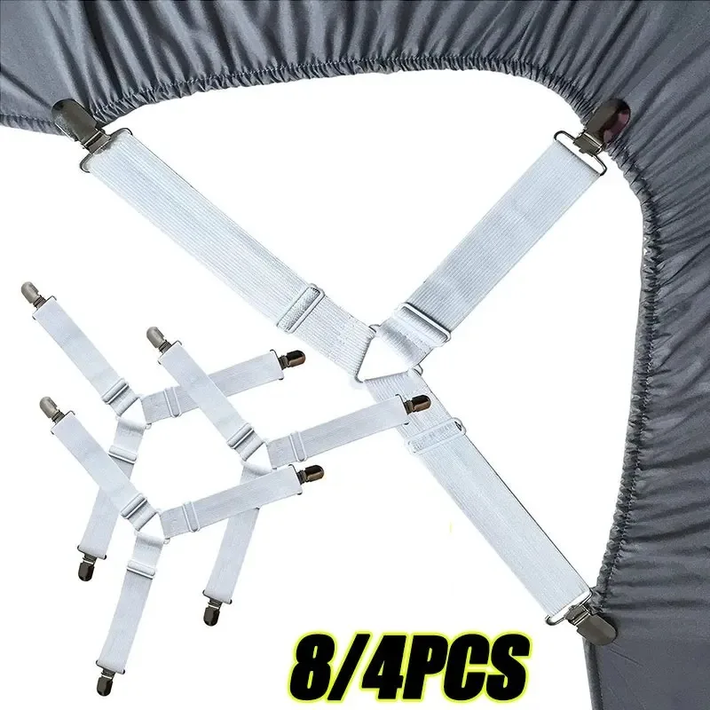 4/8 Peças Fixadores Ajustáveis para Lençóis de Cama, Clipes para Lençóis, Capas de Colchão, Cobertores e Edredons, Organizador