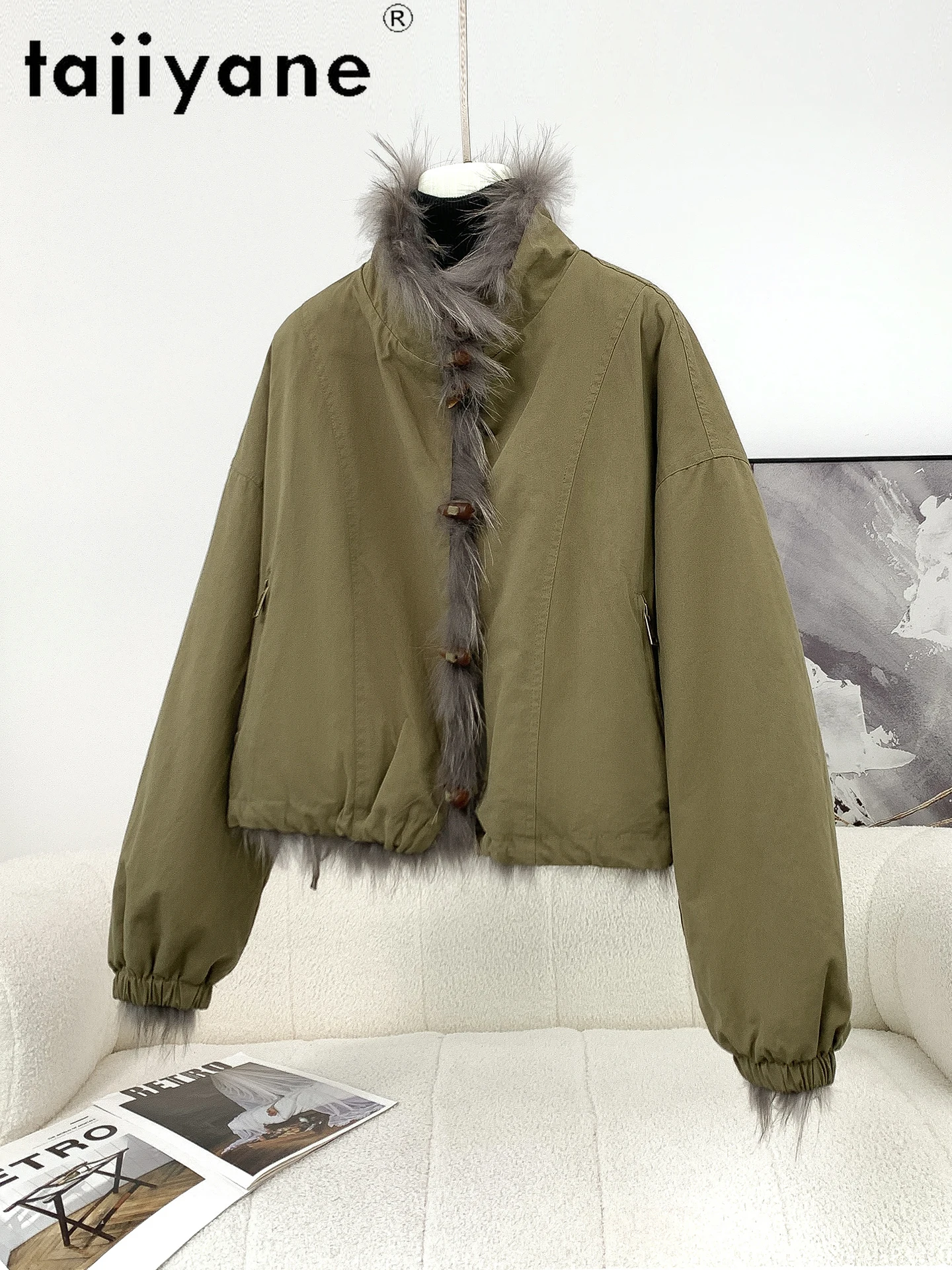 타지야네 천연 너구리 모피 코트 여성용 스타일리시 리버시블 착용 숏 재킷 신상 겨울 코트 2025 여성 의류