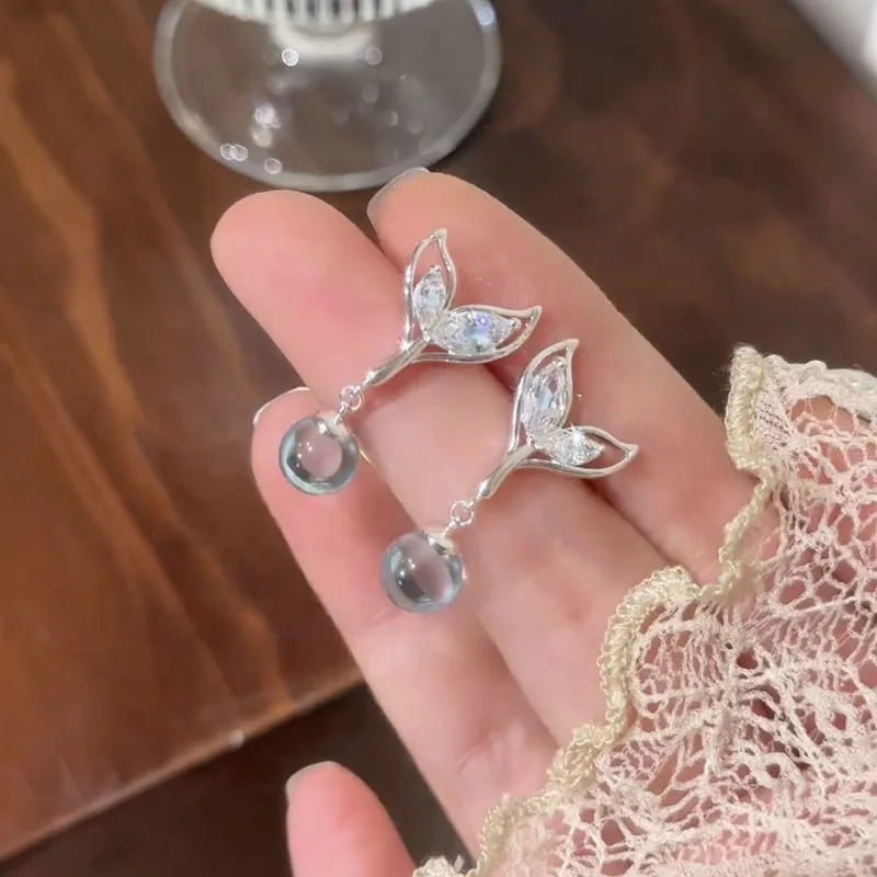 يوم الصيف عطلة نمط كريستال ذيل السمكة الأزرق الدموع قلادة وأقراط للنساء الأزياء الإكسسوارات والمجوهرات هدية عيد ميلاد #3