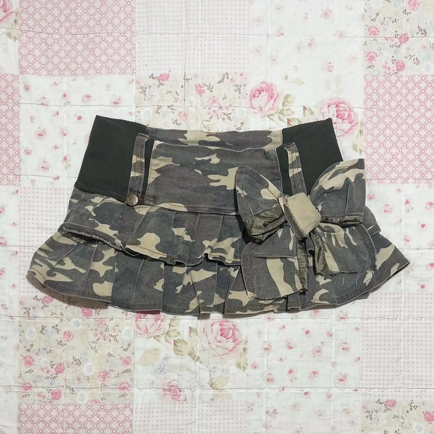 Y2K Retro Summer Female E-girl Fashion Camo Mini Bow Denim pleated skirt aesthetic coquetting hot street wear Harajuku trend emo