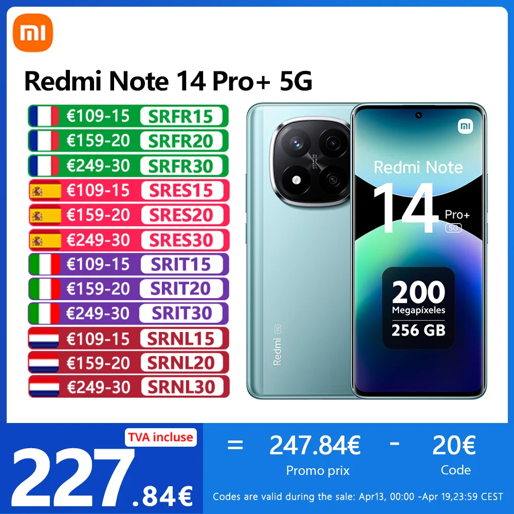 Xiaomi Redmi Note 14 Pro Plus 5G, NFC, teléfono inteligente, Snapdragon® 7s Gen 3, pantalla AMOLED de 6,67" y 1,5 K, 120 Hz, cámara de 200 MP, batería de 5110 mAh,Cargador no Incluido