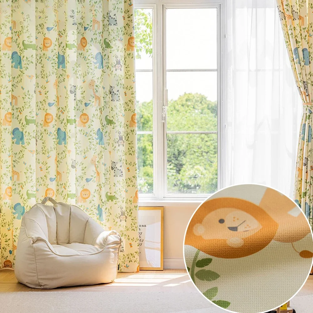 1PC Cartoon Children's Room Animal Print Curtains, Children's Room Wonderful Zoo Semi Shading Curtains