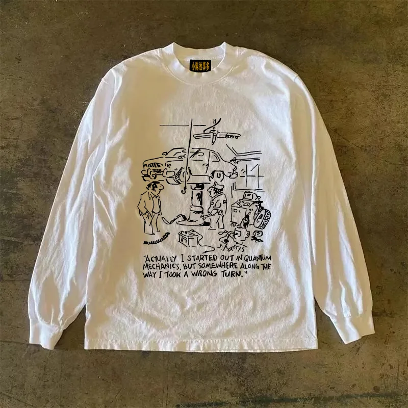 Heavyweight Pure Cotton Long Sleeve T-Shirt Unisex Vintage Style Streetwear Versatile 310gmao Xiaocheng Story Multi-Design