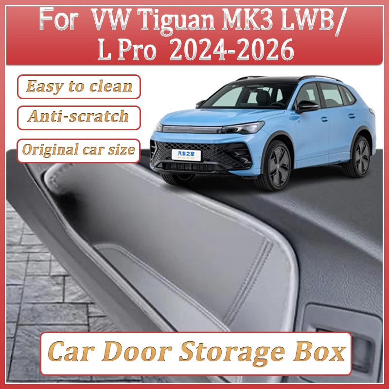 Auto Door Storage Box For Volkswagen VW Tiguan MK3 2024 Accessories L Pro LWB 2025 2026 Door Slot Box Storage Barrel Body Kits