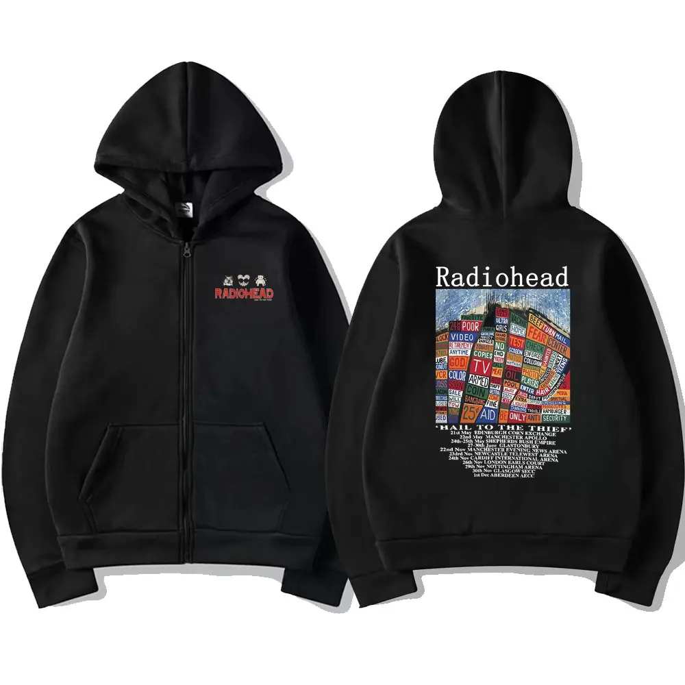 British Rock Band Radiohead Hail To The Thief Album Zipper Hoodie Men Fashion Punk Zip Up Jacket Man Vintage Gothic Streetwear