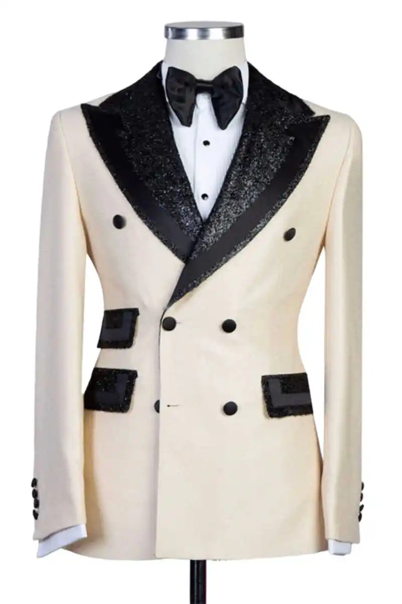 Abito da uomo classico da sposa Abbigliamento da lavoro Smoking su misura con collo lucido 2 pezzi Cappotto Pantaloni Cantante da festa Abiti da sposo Taglia personalizzata