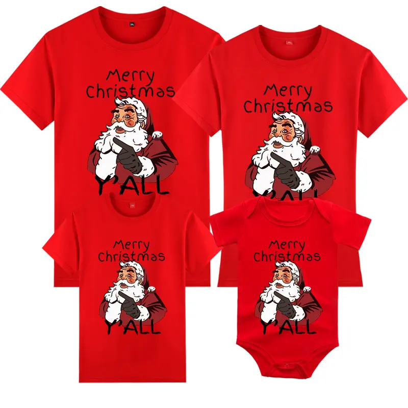 Christmas Adult Kids T-shirt Baby Romper Father Mother Son Daughter Clothes Short Sleeve Cotton Cartoon Print Family Look