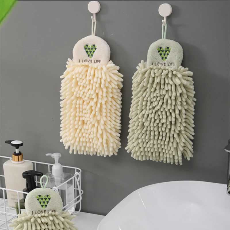 Chenille Hand Towel Kitchen Bathroom Hanging Hand Wipe Hairball Household Hangable Quick Drying Soft Absorbent Microfiber Towel