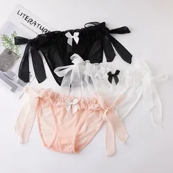 Lolita Panties Girls Summer Thin Mesh Sweet Bow Ruffle Edge Adjustable Straps Lace Up Panties Young Girl's White Lace Underwear