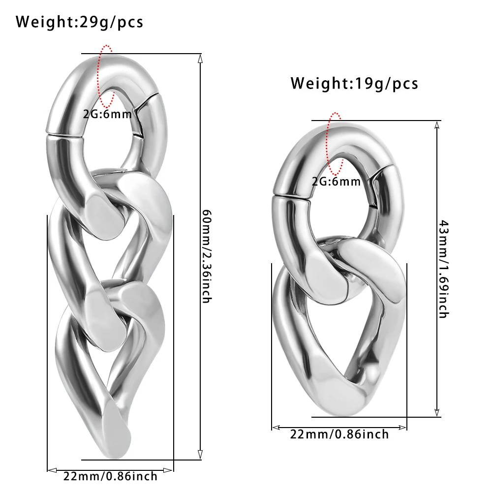 Imagem -02 - Vankula 10 Peças mm Corrente Orelha Pesos Cabides Plugues Expansor Aço Inoxidável Piercing Brincos Feminino Homem Moda Jóias Presente