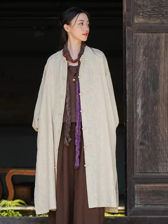 

Authentic Spring Linen Oversized Zen Sle Coat Loose Cotton Linen Open Cardigan Top Mid-Length Women's Faion Windbreaker