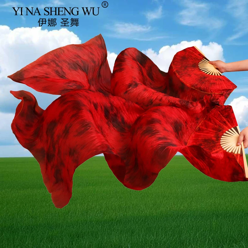 الجملة مراوح الرقص الشرقي الحجاب 1 زوج الحرير الحقيقي أسود أحمر اللون خلط مروحة الخيزران عرض الأداء الهذيان الدعائم مخصص راقصة