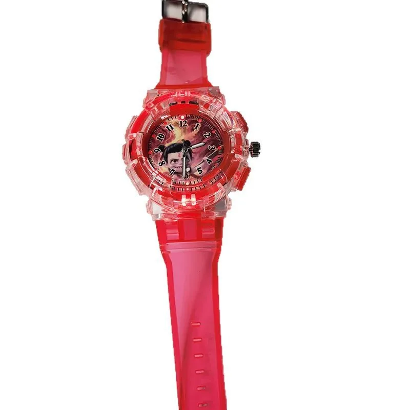 مشاهدة جديدة للأطفال شخصيات الرسوم المتحركة مضيئة تضيء لعبة الفتيان والفتيات أطفال موضة ساعات المعصم الكوارتز هدية