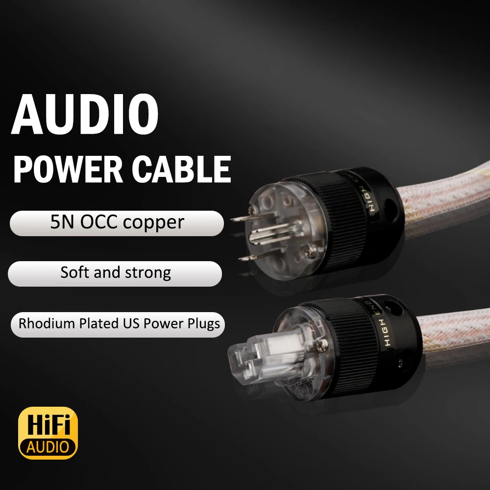 High Quality 12TC Power Cable 6N OCC Hifi Power Cord with US Plug for Amplifier DVD Mulitimedia