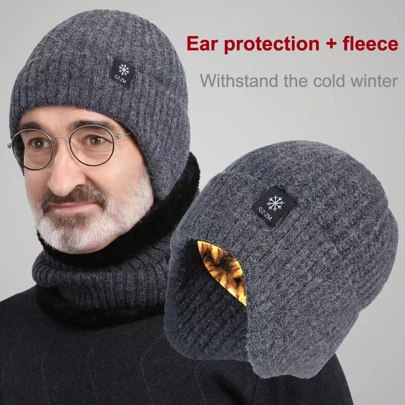 Fashion Winter Warm Hats For Men Outdoor Riding Hat Anti-cold Warm Thickening Cap Windproof Ear Protection Elderly Hat Gifts