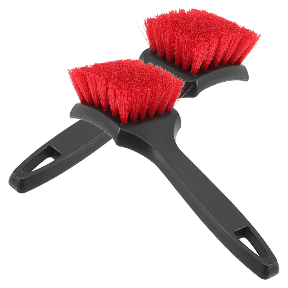 

2pcs Tire Brush Tools for Cleaning Car Wheels Rims Plastic Detailing Wash Red Short Handle Durable Practical Storage Hole Design