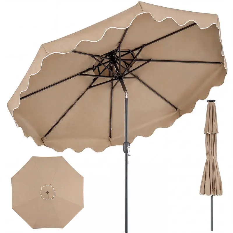 

9 Feet Patio Umbrella with Push Button Tilt and Crank-Coffee