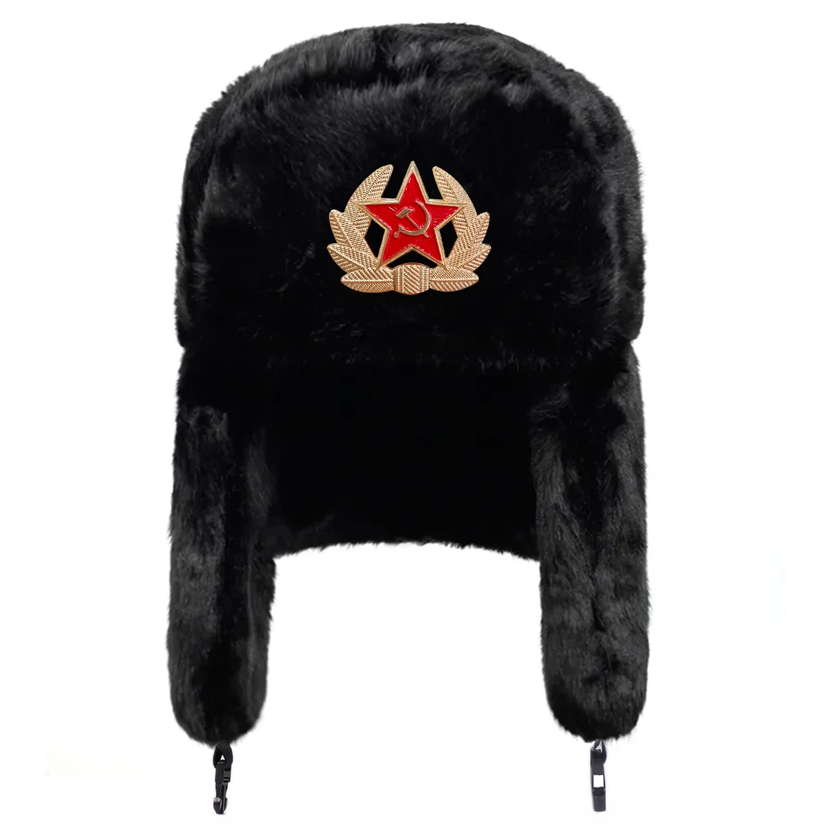 Unisex Five-pointed Star Label Lei Feng Hat Winter Earflap Hat Keep Warm Ski Hat Bomber Hat for Outdoor Riding Snow Activities