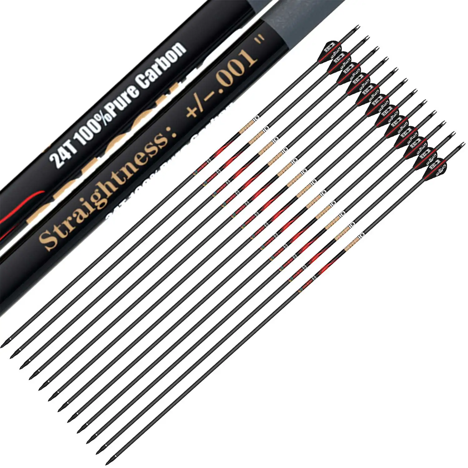 Sanlida 12pcs Pack Straightness 0.001 Hunting Pure Carbon Arrows For Compound Bow Multiple Spine Options