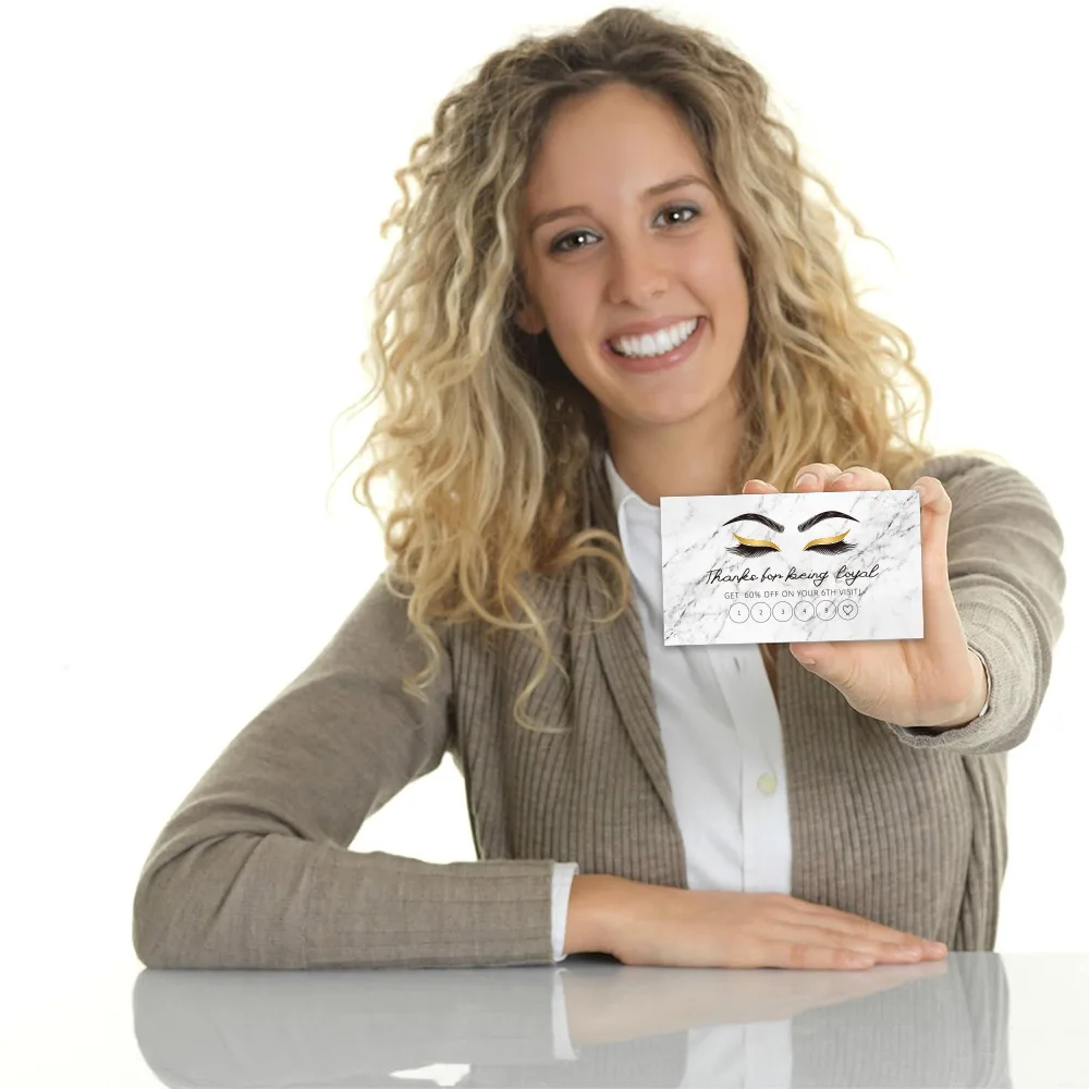 50pcs 빛나는 속눈썹 명함 속눈썹 확장 애프터 케어 카드 속눈썹 충성도 할인 카드 뷰티 스튜디오 충성도 카드