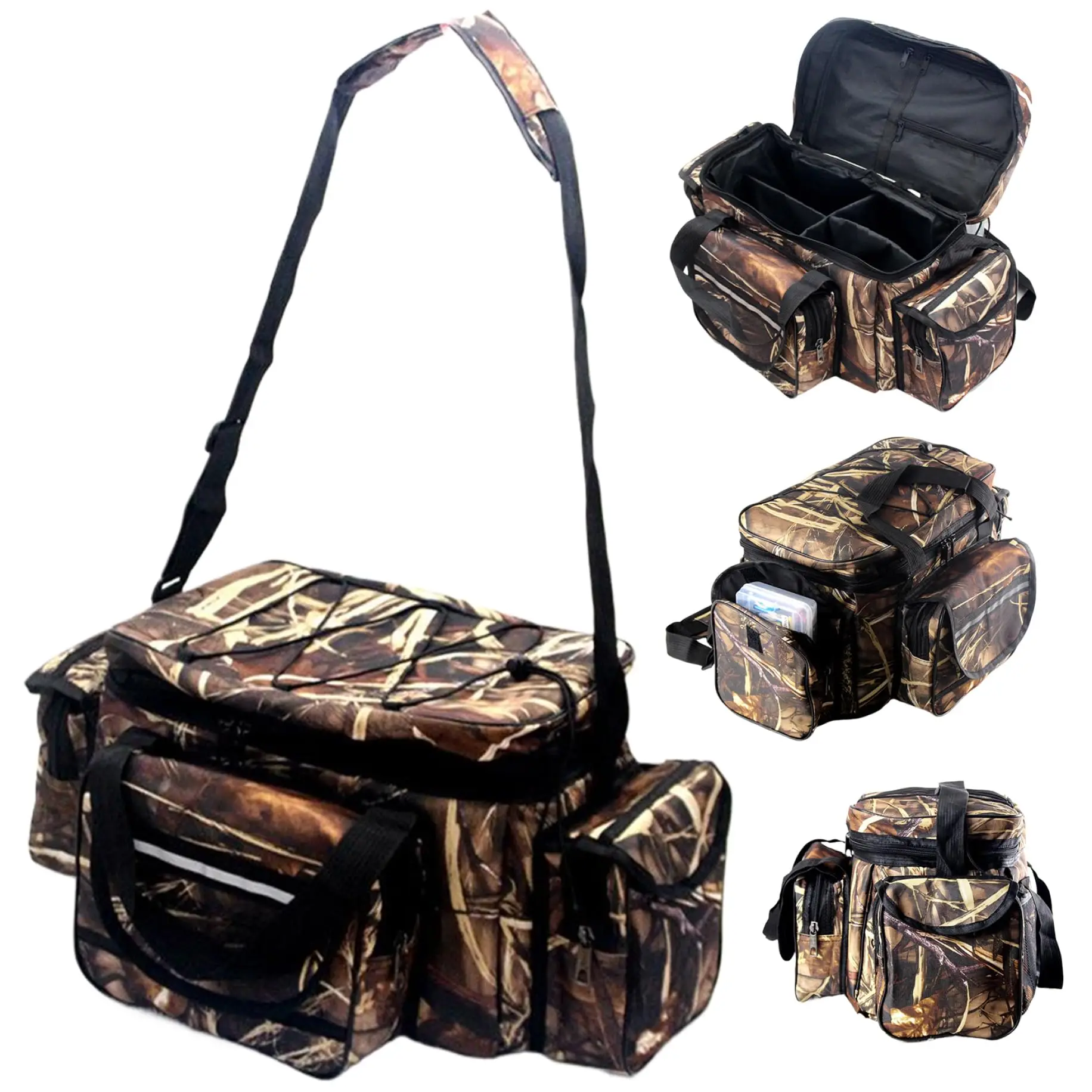 

Tactical Large Capacity Tackle Bag Camouflage Portable Waterproofs Adjustable Fishing Tackle Pack with Multi-Pocket for Camping