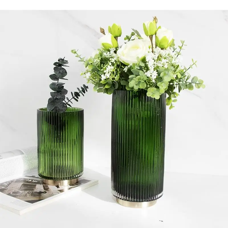 Simplicity Transparent Straight Green Glass Vase Hydroponic Flower Pot Arrangement Desktop Decoration Home Decorations